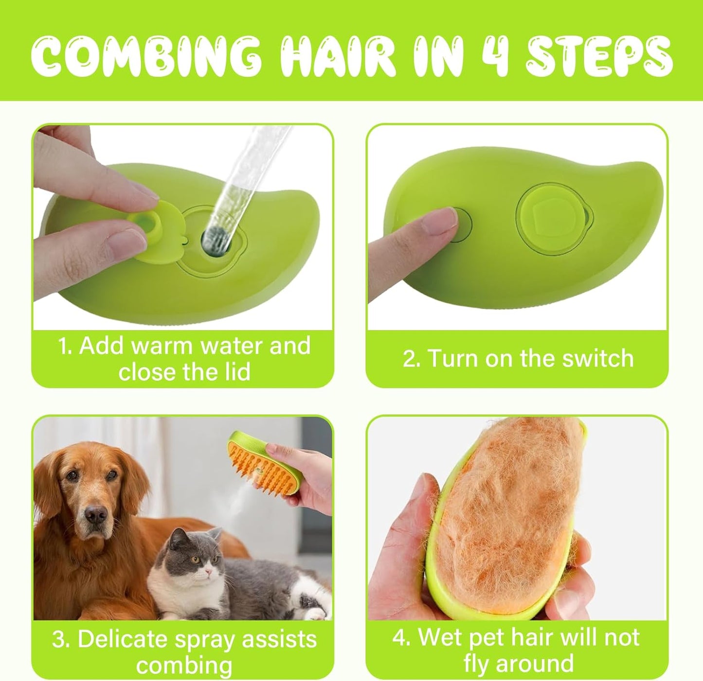 3-in-1 Pet Grooming Tool: Electric Steam Brush, Sprayer, & Massager for Cats & Dogs - HypeCart
