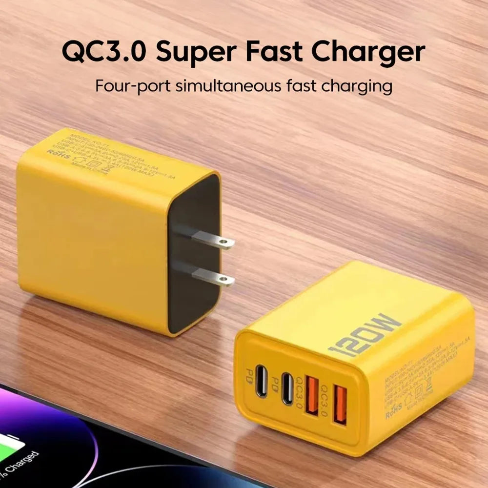 Total 120W Fast Charger Type C Quick Charge 3.0 USB Charger Adapter For iPhone Samsung Xiaomi PD USB Charger Fast Charging Plug - HypeCart