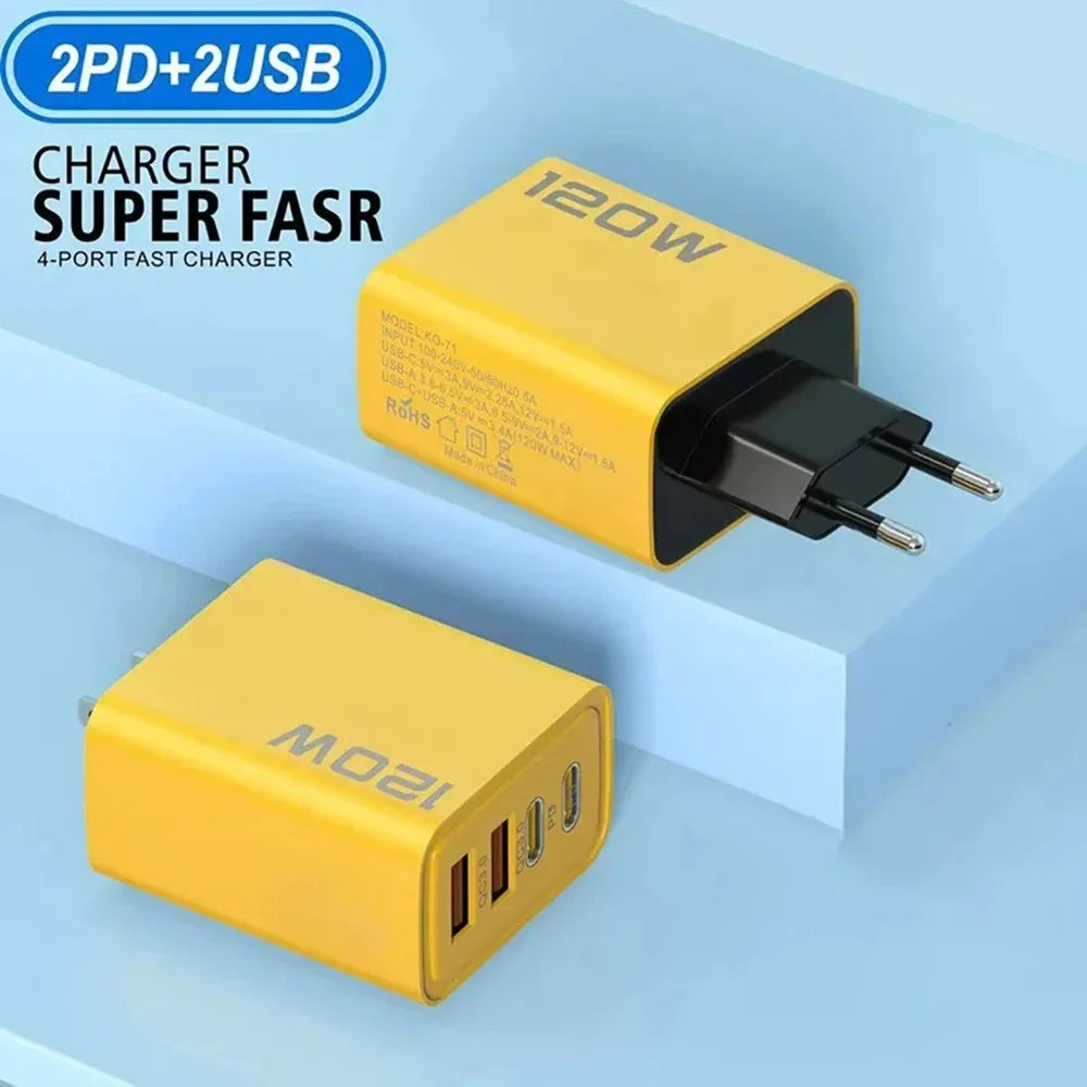 Total 120W Fast Charger Type C Quick Charge 3.0 USB Charger Adapter For iPhone Samsung Xiaomi PD USB Charger Fast Charging Plug - HypeCart