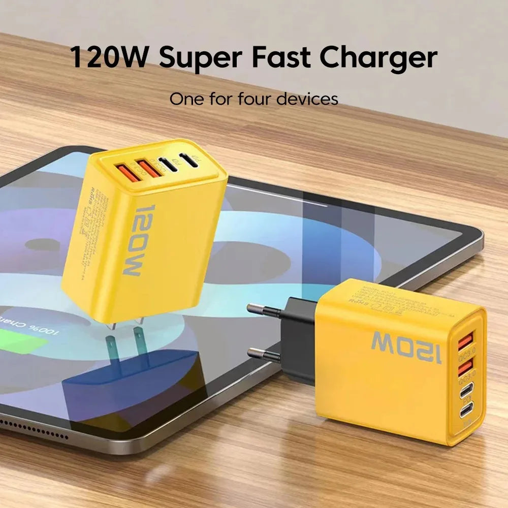 Total 120W Fast Charger Type C Quick Charge 3.0 USB Charger Adapter For iPhone Samsung Xiaomi PD USB Charger Fast Charging Plug - HypeCart