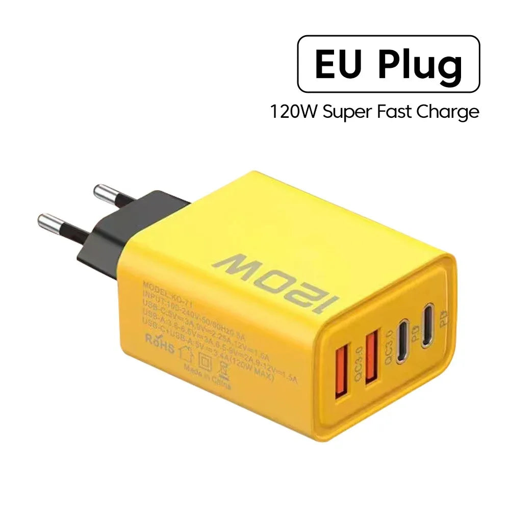 Total 120W Fast Charger Type C Quick Charge 3.0 USB Charger Adapter For iPhone Samsung Xiaomi PD USB Charger Fast Charging Plug - HypeCart